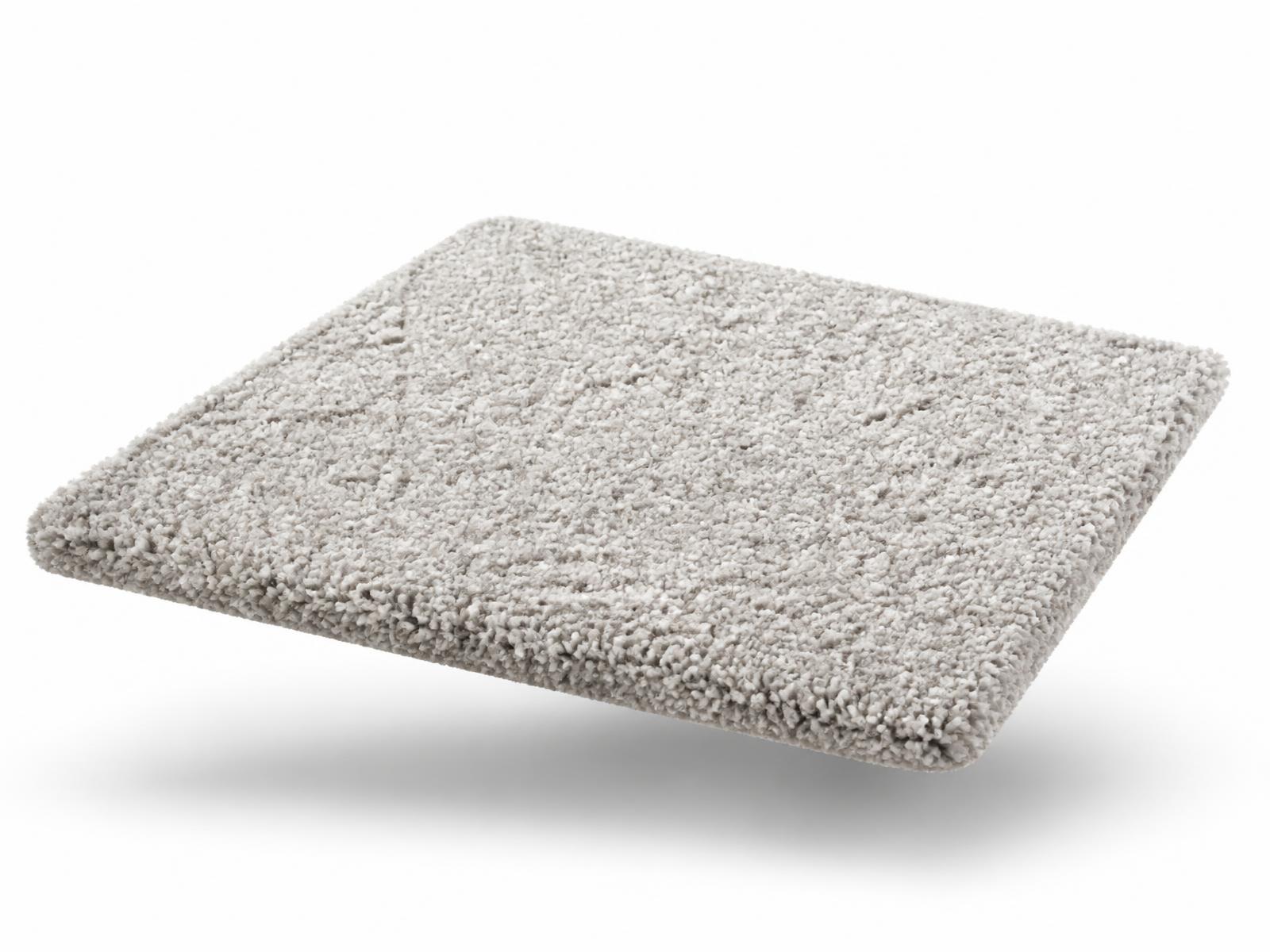 Plush cream wool carpet rendered floating at an angle under soft studio light