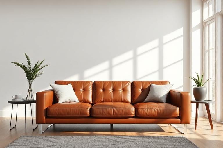 Clean leather sofa in a bright modern lounge